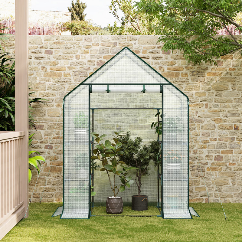 Garden Greenhouse Walk In Plastic Tomato Greenhouse Vegetable Fruit Flower Plant Shed with Reinforced PE Cover 143x73x195cm White