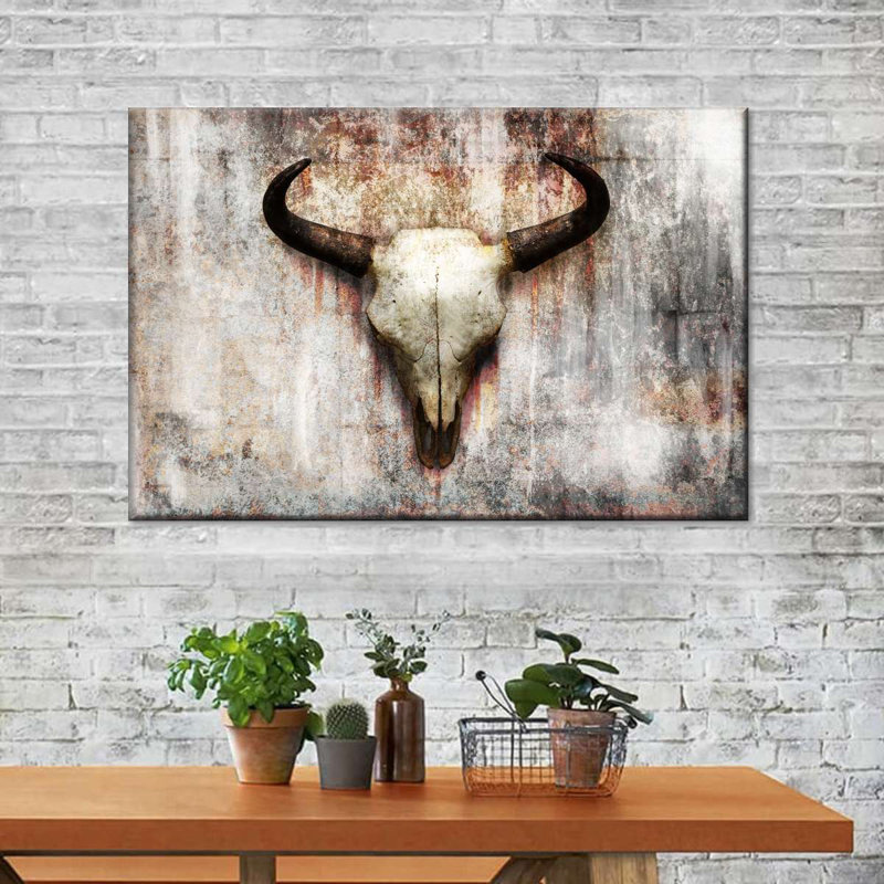 «Skull Bull Skull», reproduction sur toile, H 24 po x l 36 po x P 1,25 po