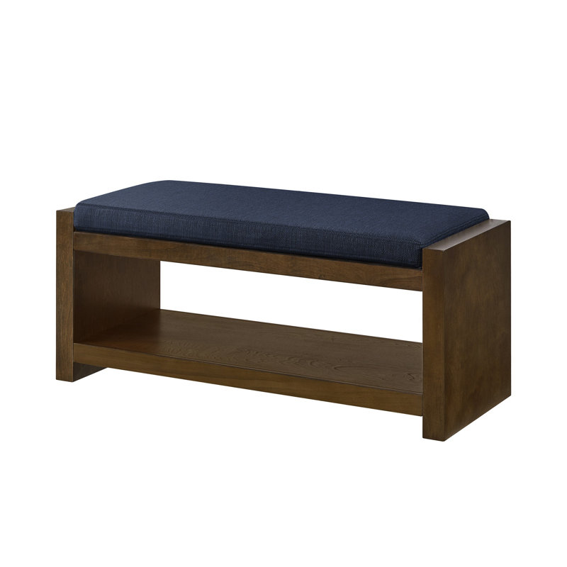 Banc d'appoint 40 pouces avec tablette inférieure bleu marine - Banc de rangement rembourré pour vestibule, banc de rangement pour chaussures de salon avec coussin amovible