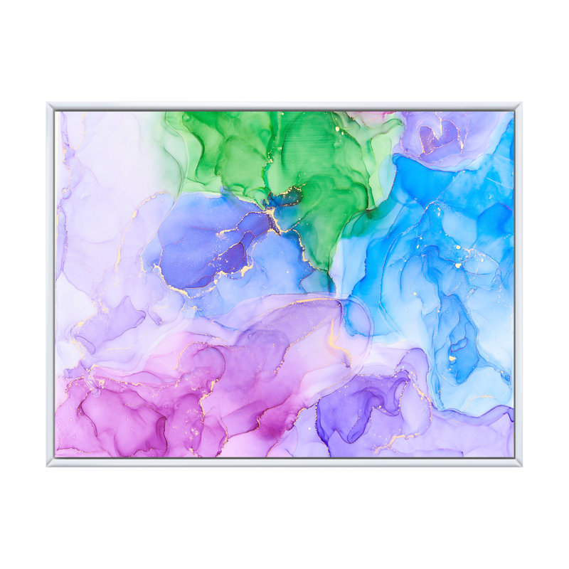 Multicolore luxueux, art fluide abstrait, reproduction sur toile, H 30 po x l 40 po, Cadre flottant blanc