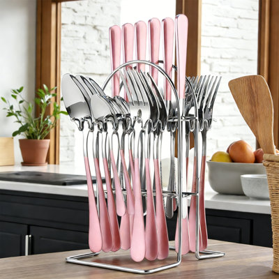 Valentine's Day Gift For Mom 24-Piece Stainless Steel Silverware - Mirror Polished Flatware For 6, Elegant Cutlery Set, Home & Restaurant Dining Utensils