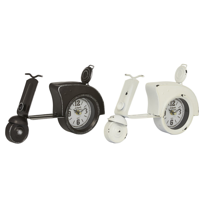 Roman Numeral Metal Mechanical Tabletop Clock with Alarm, Black / White