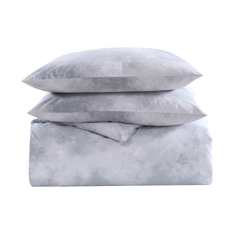 Gray and White Cotton Twin Duvet Cover Set