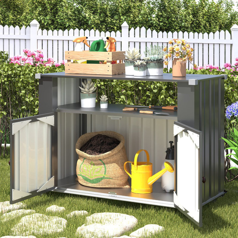 Outdoor Grill Table With Storage Cabinet Weatherproof
