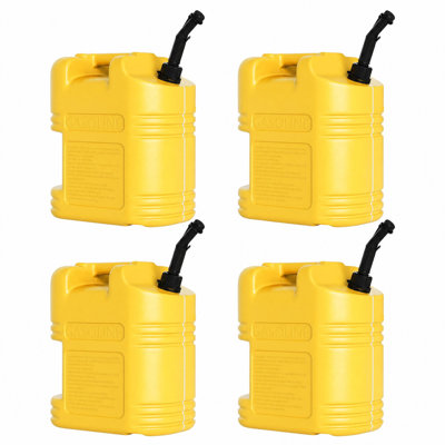 20L Blown Molded Plastic Fuel Tank Yellow 4-Pack Portable Gas Can Set with Caps for Safe Fuel Storage Transfer for Boat Lawn Mower Generator Garage Workshop Camping Emergency Refueling Outdoor Equipment