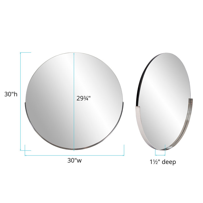 Ames Round Stainless Steel Beveled Mirror, Silver