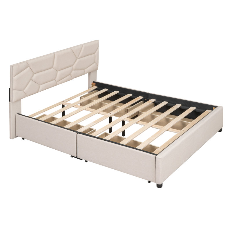 Lit plateforme tapissier Donard, Double, Beige