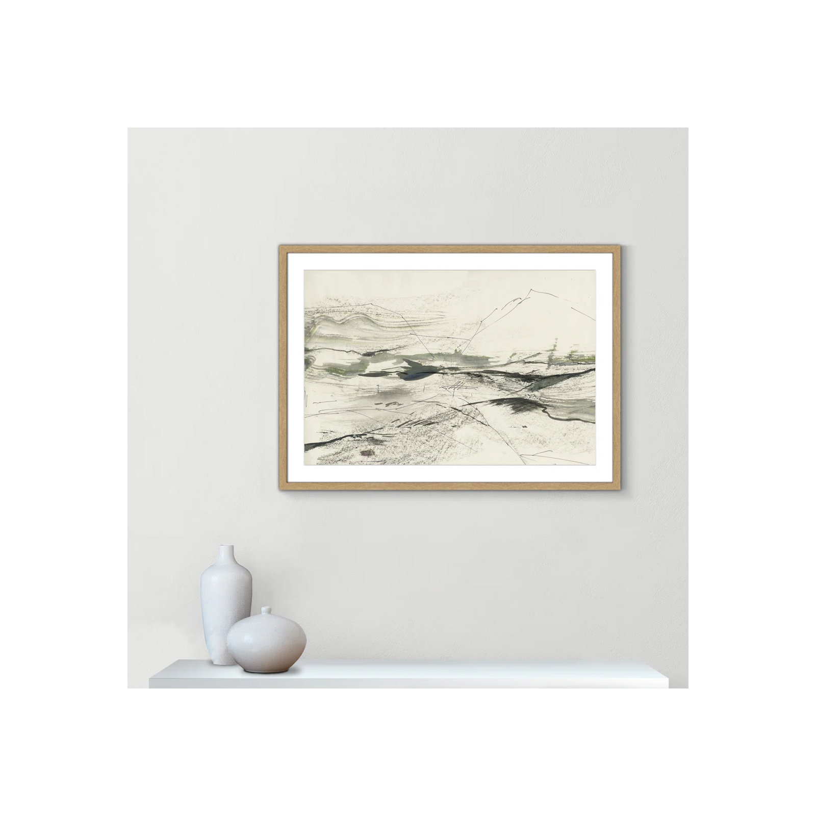 Green Sketches by PI Studio, White, Natural Box Picture Framed, 25.5" H x 35.5" W x 1.25" D