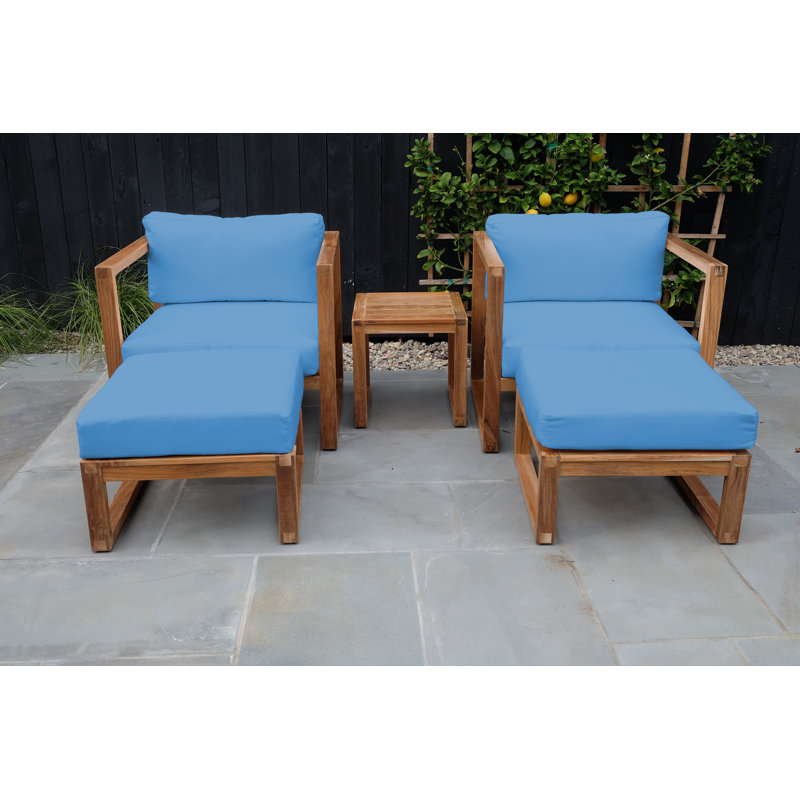 Venice Teak 5 Piece Chat Group With End Table, Sapphire