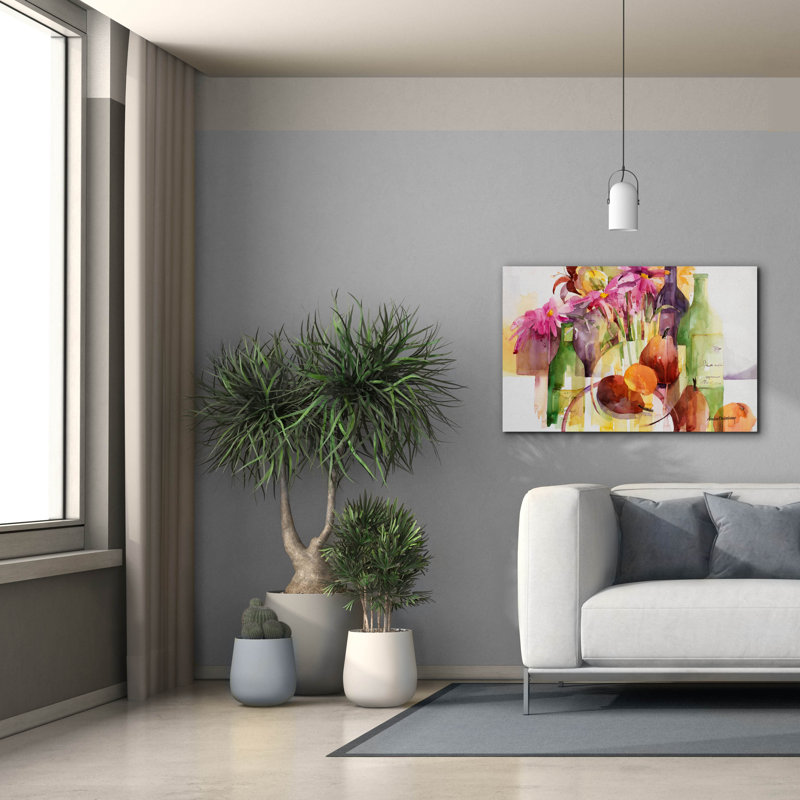 Art mural sur toile, "Cosmos, Bottles and Pears" par Annelein Beukenkamp, H 26 po x l 40 po x P 1,5 po