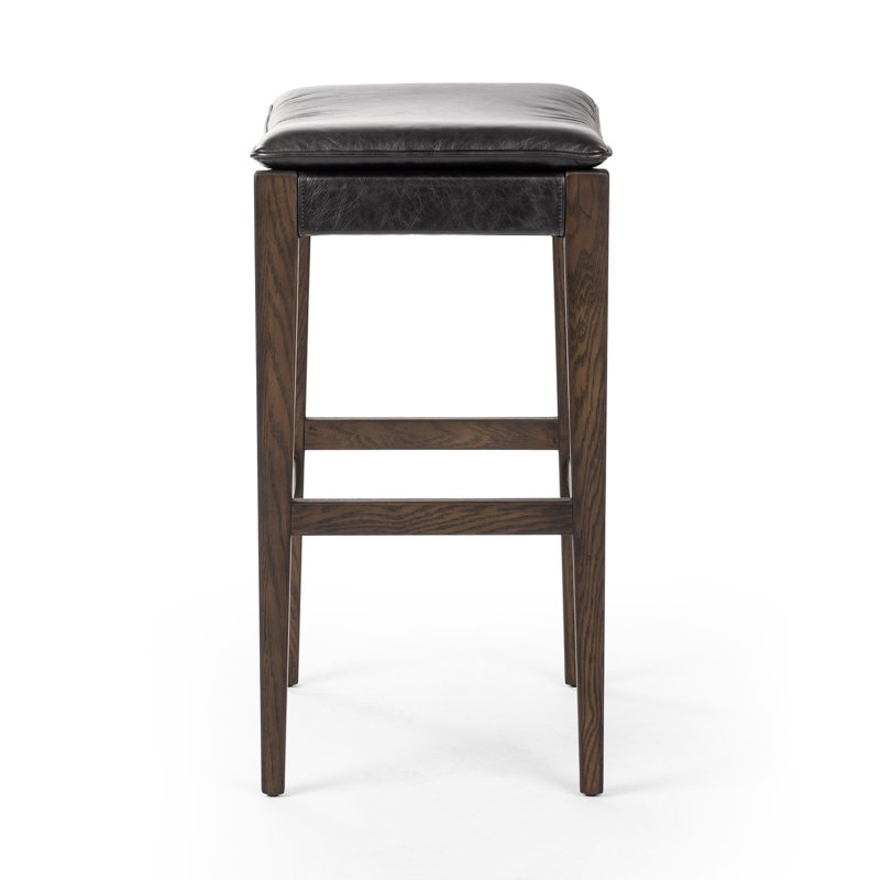 Aya Stool, Bar Stool (30.71" Seat Height), Genuine Leather Sonoma Black