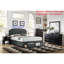 Lit simple contemporain avec tête de lit en jute gris anthracite et rangement sous le lit dans la chambre à coucher-784025521