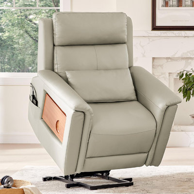 Top Grain Leather Power Lift Recliner With Massage & Heat & Foldable Tray Table