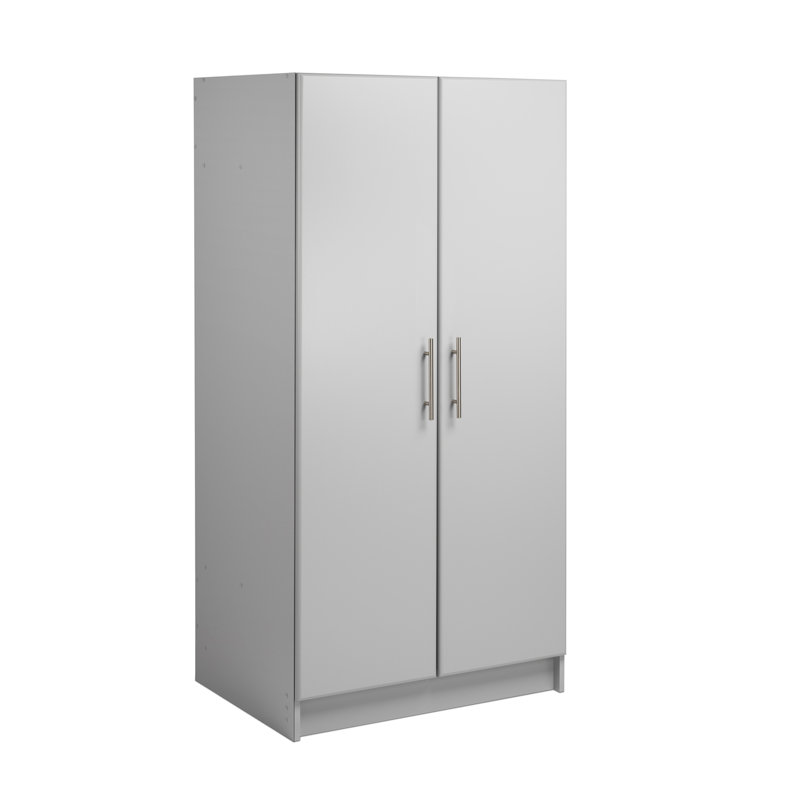 Armoire-penderie de 65 po de hauteur Bucholz, armoire de rangement avec rail de suspension et tablettes pour le salon, la cuisine et la salle de lavage, P 24,5 po x l 32 po x H 65 po, gris