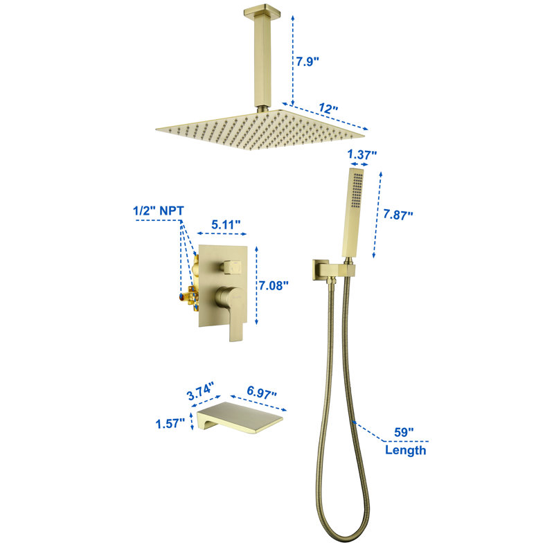 All-In-One Kit with Rough in-Valve, Brushed Gold