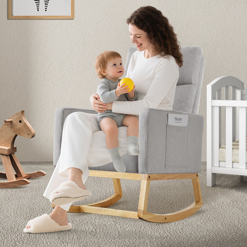 Mid-Century Modern Nursery Glider Rocker Chair with Upholstered Comfort, Accent Recliner for Baby Room, Living Room & Bedroom