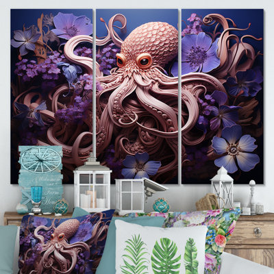 Mauve oasis de pieuvre II - art mural animaux côtiers