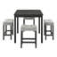 Industrial Dining Set for Living Rooms, 5-Piece Table and Bar Stools, Black MDF Tabletop with Neutral Grey Fabric Seats, 36-Inch Square Space-Saving Design