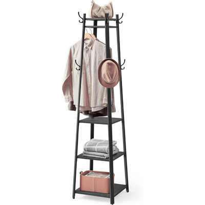 Industrial Inspired Freestanding Coat Stand: 3 Shelf Storage with Hooks for Entryways & Living Rooms
