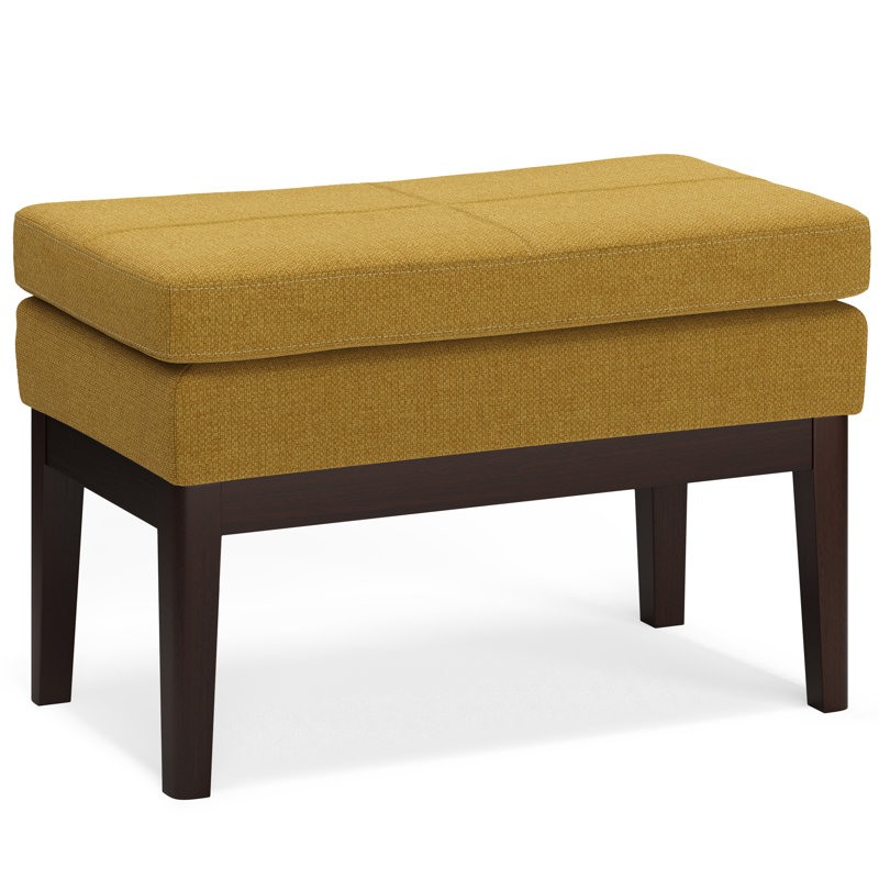 Carlson Marigold Linen Mid Century Ottoman Bench with Wood Frame