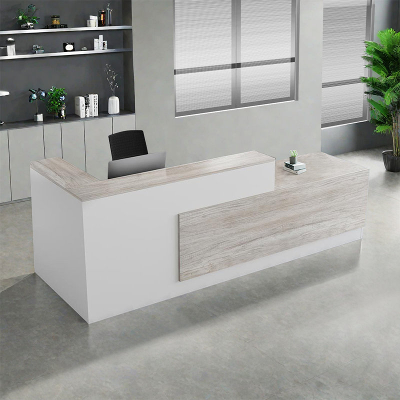 L-Shaped Reception Desk with Lockable Drawers, Computer Desk, and Storage Shelves/Front Desk, 41.33" H x 102.36" W x 39.37" D