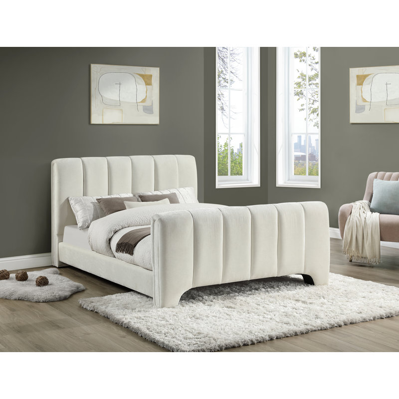 Lit en chenille Zerina, Tissu chenille crème, Très grand