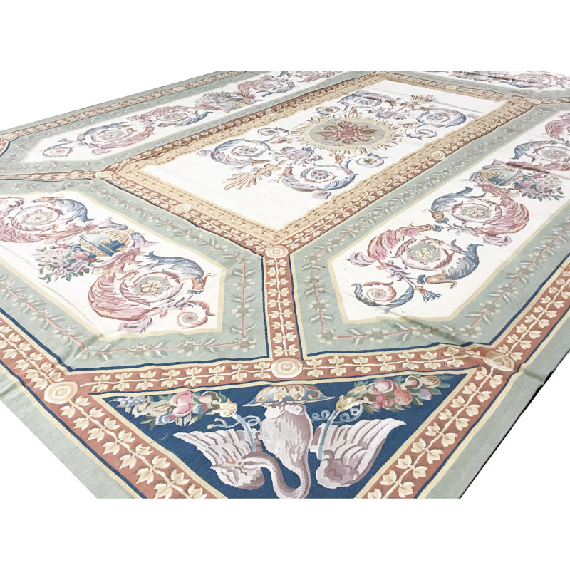Tapis ivoire et doré de haute qualité noué à la main
