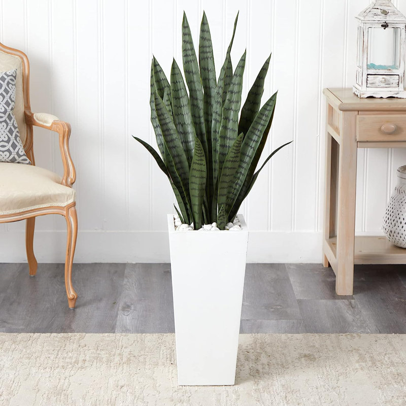 Emele 48'' Faux Sansevieria Plant in Stone Planter