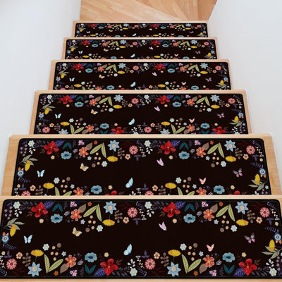 Tapis d'escalier fleur noire en paquet de 15 housses antidérapantes pour coureurs de fleurs 15 pièces