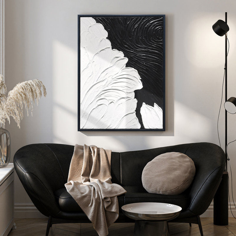 Art mural sur toile encadrée monochrome et blanc texturé