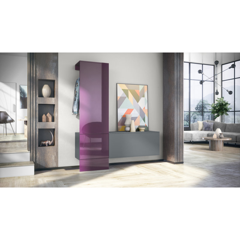 Chappa Hall Tree 156.5cm Wide with Shoe Storage, Blackberry high gloss