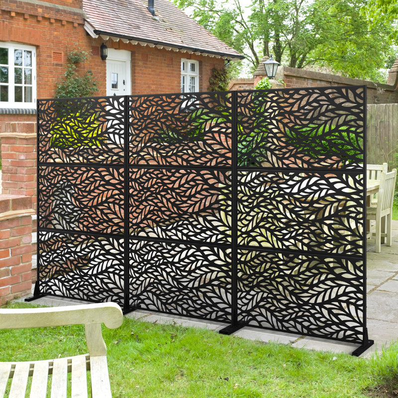 H 72 po x l 47 po, écran d'intimité en métal, panneaux de clôture autoportants, clôture de patio, treillis de jardin, panneaux muraux décoratifs, noir