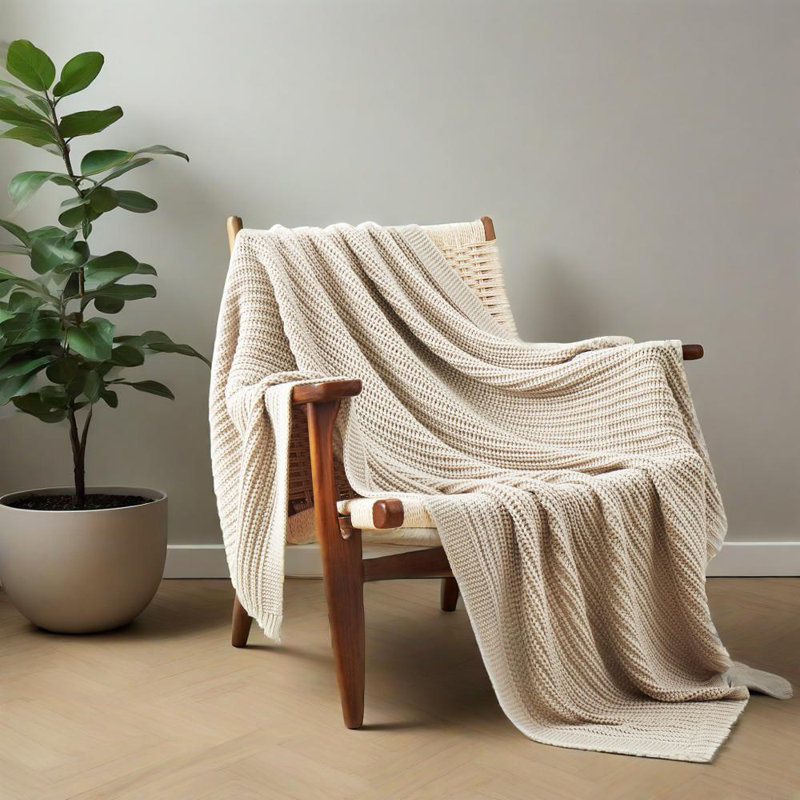 Waffle Knit Throw Blanket - 50" x 60" Lightweight Breathable Decorative Blanket for Sofa, Couch & Bed - Cozy Farmhouse Boho Accent Throw - Machine Washable, Khaki