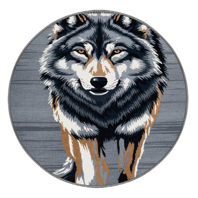 Washable Gray Wolf Wildlife Area Rug