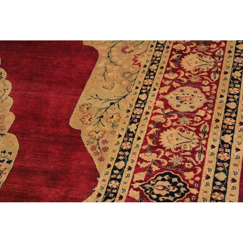 Tapis rouge / beige en laine noué à la main à motif oriental 9 pi x 12 pi Roby