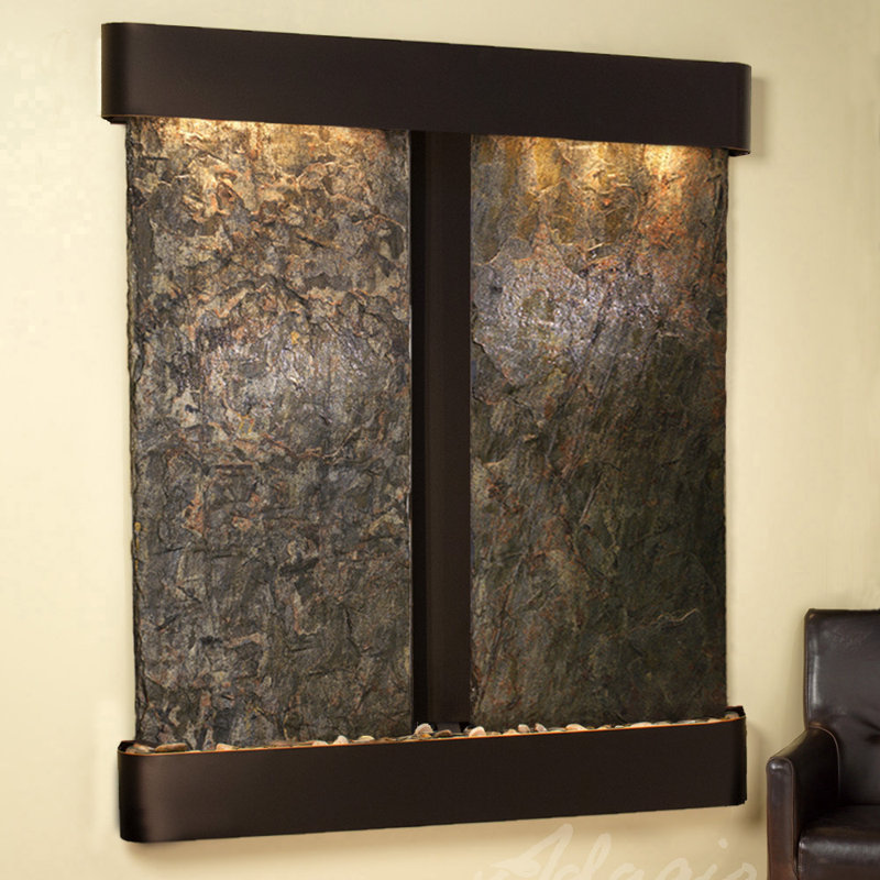 Cottonwood Falls Waterfall Fountain with Light, Blackened Copper, Silver Mirror, Rounded
