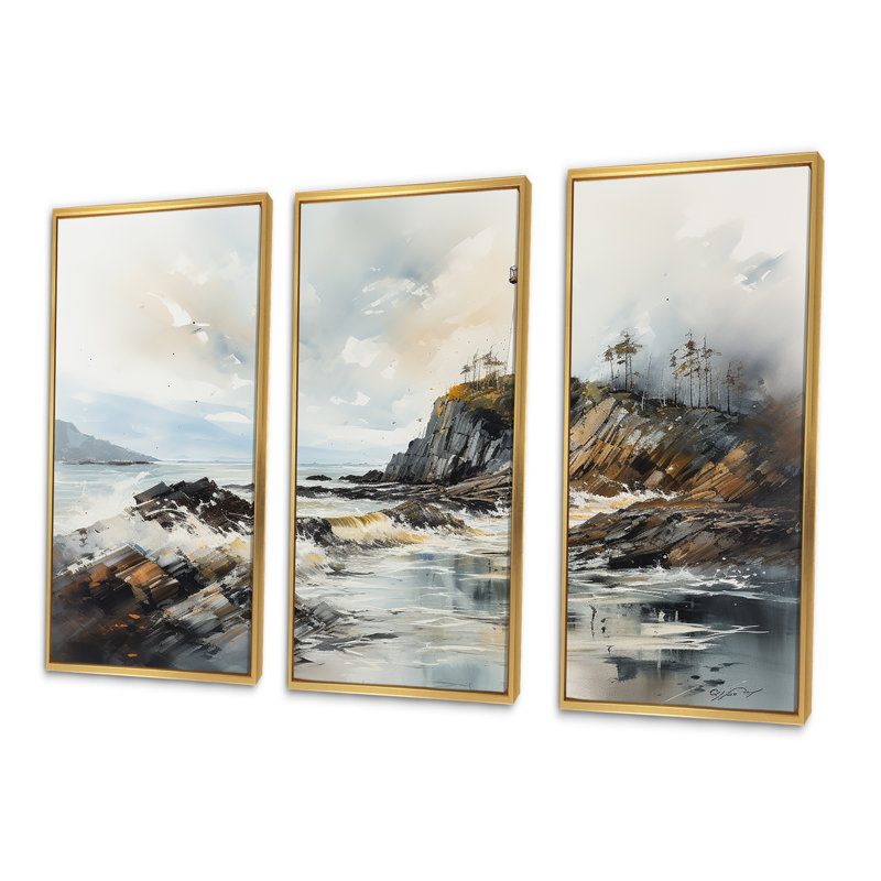 Ensemble de salon Coastal Light House Scenery I - Beach Light House Wall Art, Cadre flottant doré, H 40 po x l 60 po