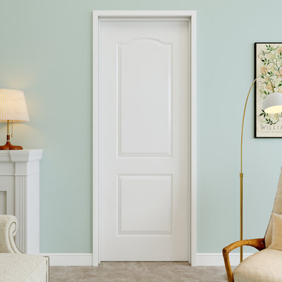28" x 80" 2-Panel Molded Solid Interior Prehung Door with Black Hinges, Solid Core Door Slab, Paintable & Waterproof, Suit for Laundry, Closet Doors, Room Doors, Left Hand