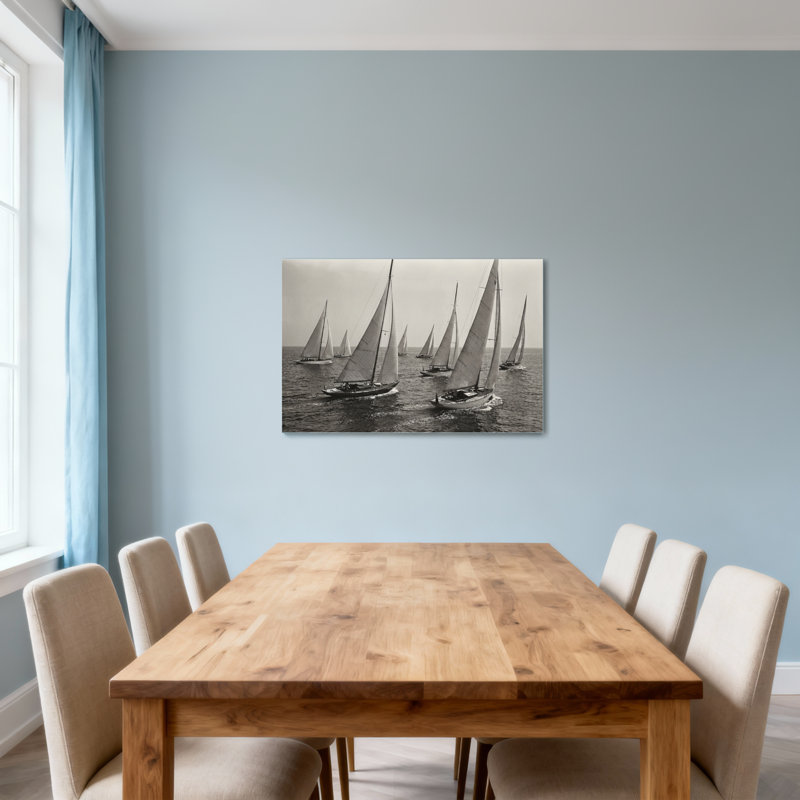 Bateaux à voile tendance en haute mer en noir et blanc, H 24 po x l 36 po