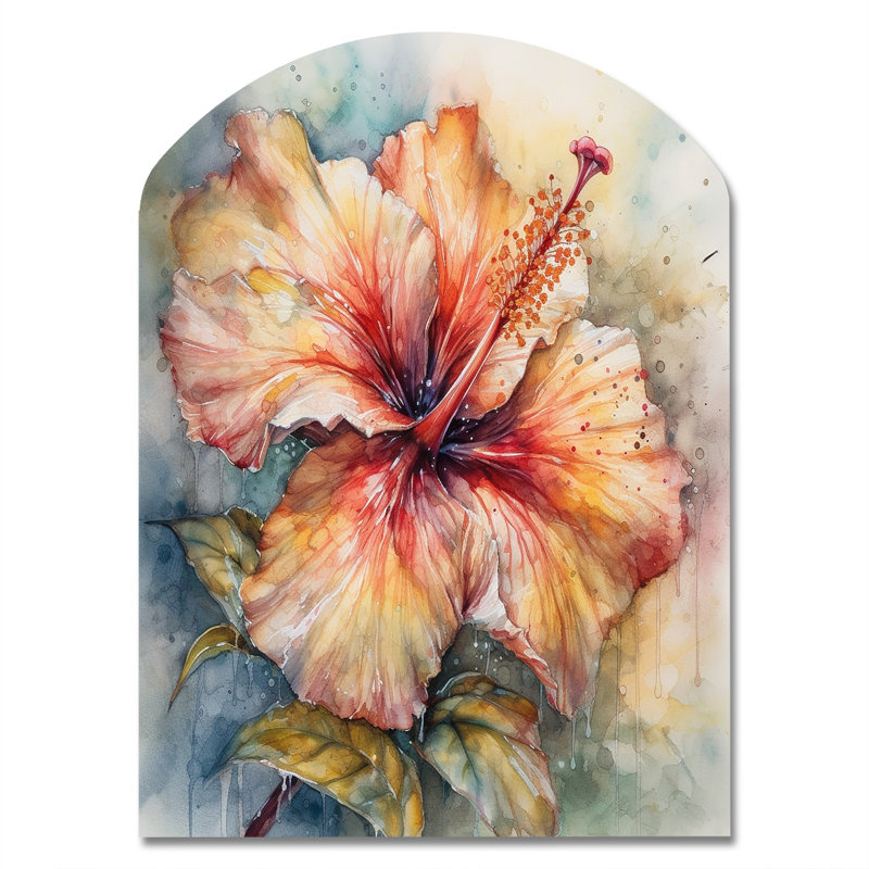 Dikili - Arch Hibiscus, décoration murale asymétrique en métal, H 34 po x l 25 po