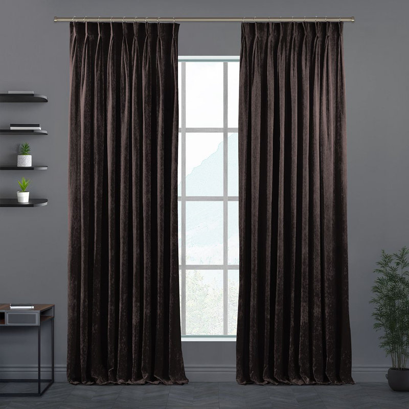 Velvet Semi Sheer Single Curtain Panel, Mocha, 130cm Width x 200cm Drop