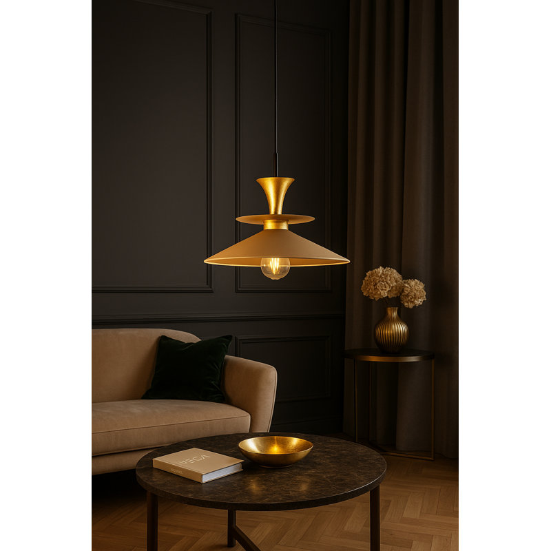 1 - Light Matte Black Dome Pendant, Gold/Latte