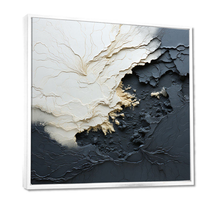 Minimalisme, peinture vague III - art mural côtier, 44" H x 44" W, Reproduction avec cadre flottant, Blanc