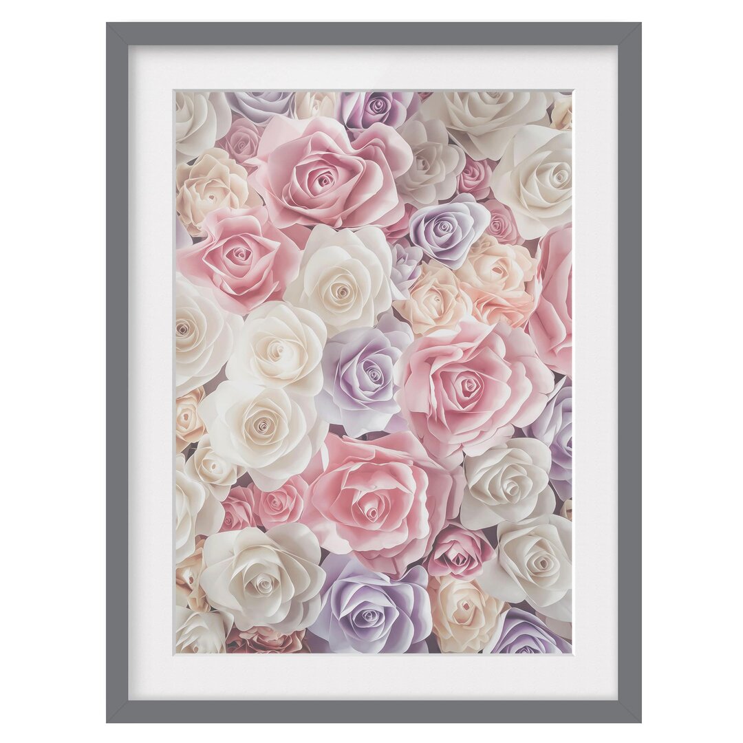 Gerahmtes Papierbild Pastell Paper Art Rosen