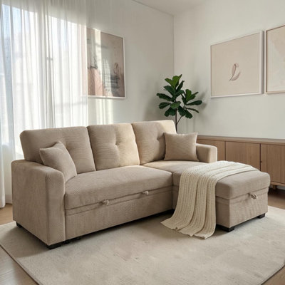 Canapé-lit modulaire en L 71 po avec lit escamotable, méridienne réversible avec rangement, pour le salon