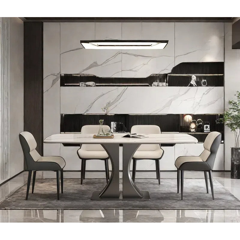 Durable Rock Slab Dining Table Sets., 29.53"H x 78.74"L x 35.43"W