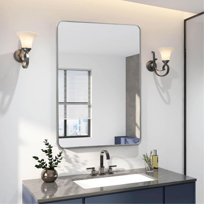 Miroir mural de salle de bain rectangulaire 24 x 36 pouces argenté - 4 mm, installation facile en pouces pour verre HD, alliage rouille