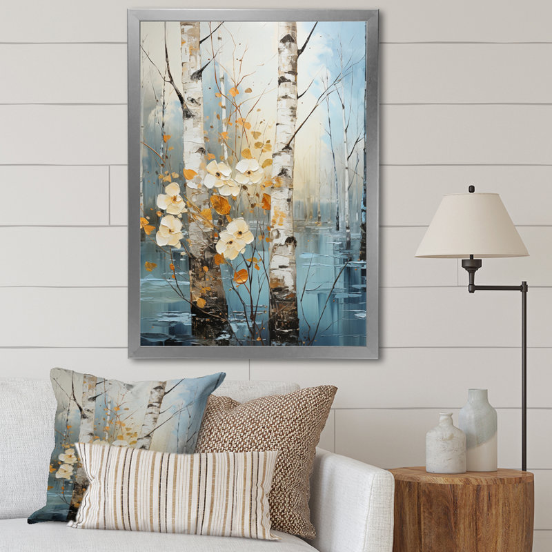 Birch Woods Winter Whispers V, H 40 po x l 30 po x P 1,5 po, Cadre photo argenté