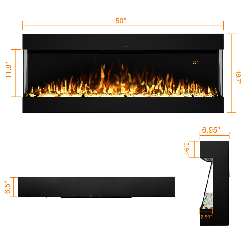 Ivy Bronx Black Electric Fireplace, 50cm H x 127cm W x 17.64cm D