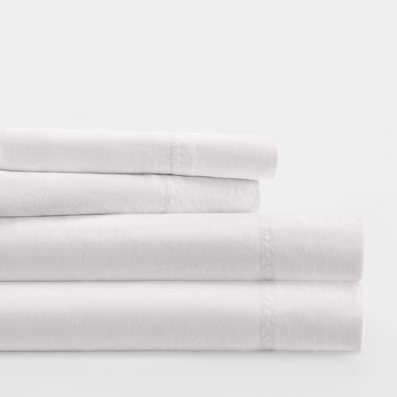 Ensemble de draps en coton Sateen, White, Ensemble de draps pour grand lit avec 2 taies d'or